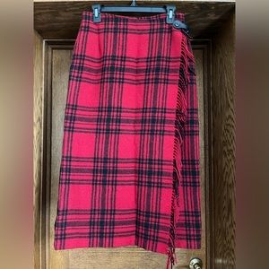 Eddie Bauer Red Black Plaid Blanket Wrap Skirt Legend 10 Petite Wool